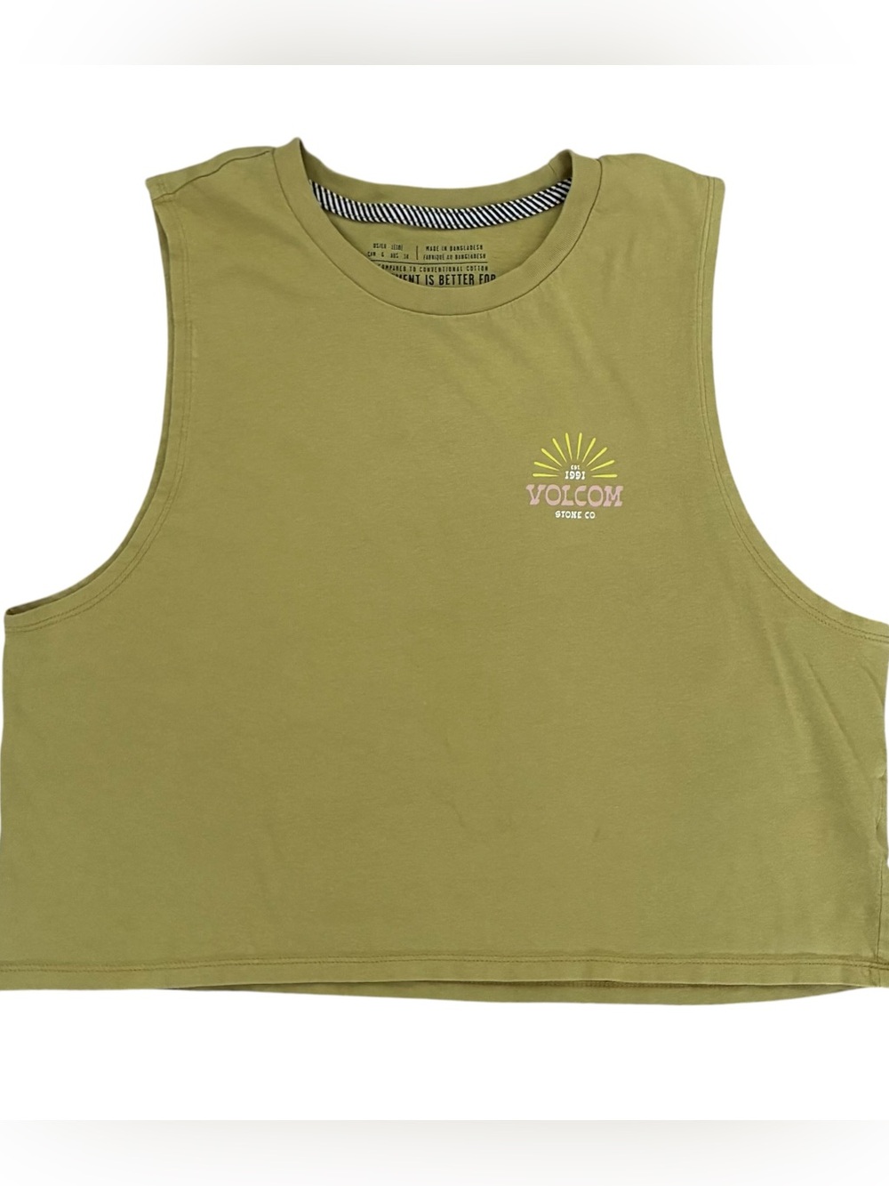 Volcom Olive Green Cropped Tank Top Casual Skater Summer Excellent Condition